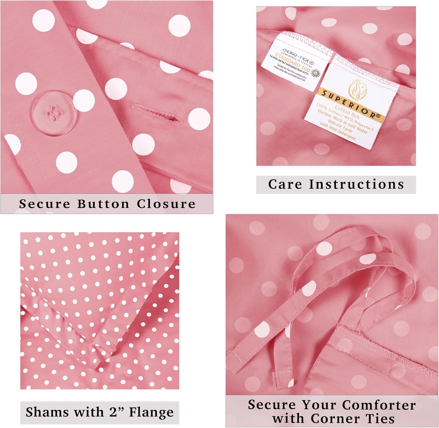 image:imageSuperior Polka Dot Cotton Blend 600 Thread Count Duvet Cover Set Oversized Comforter Cover Retro Bedding Essentials Button Closure Includes 1 Duvet Cover 2 Pillow Shams FullQueen LilacPink Z