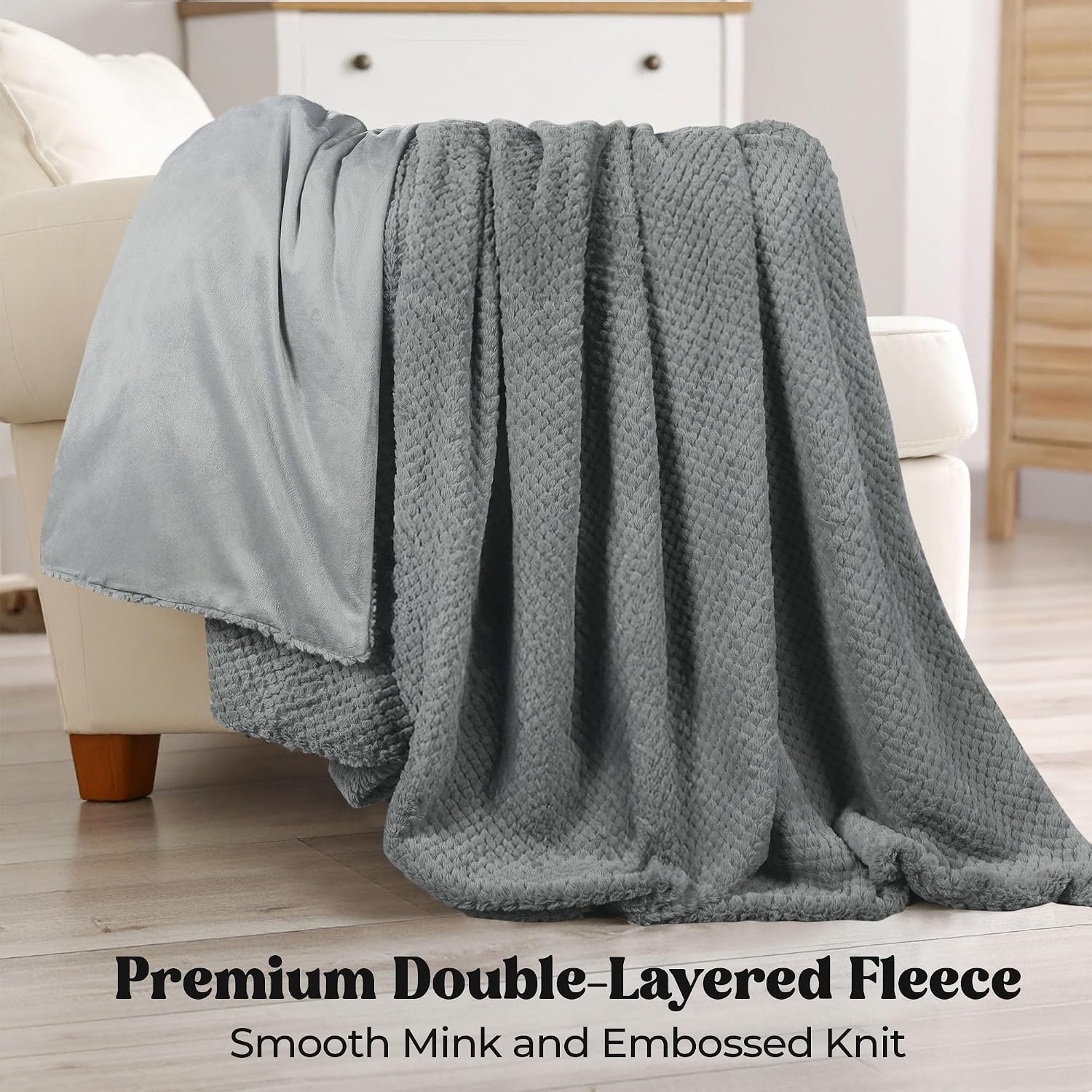 image:imageSuperior Victoria Heavyweight Reversible Fleece Blanket Soft UltraSoft Fluffy DoubleLayer Mink Blanket Throw for Couch Bed and Living Room Decor Cozy Warm amp Heavy Bed Cover Twin Size RustGrey