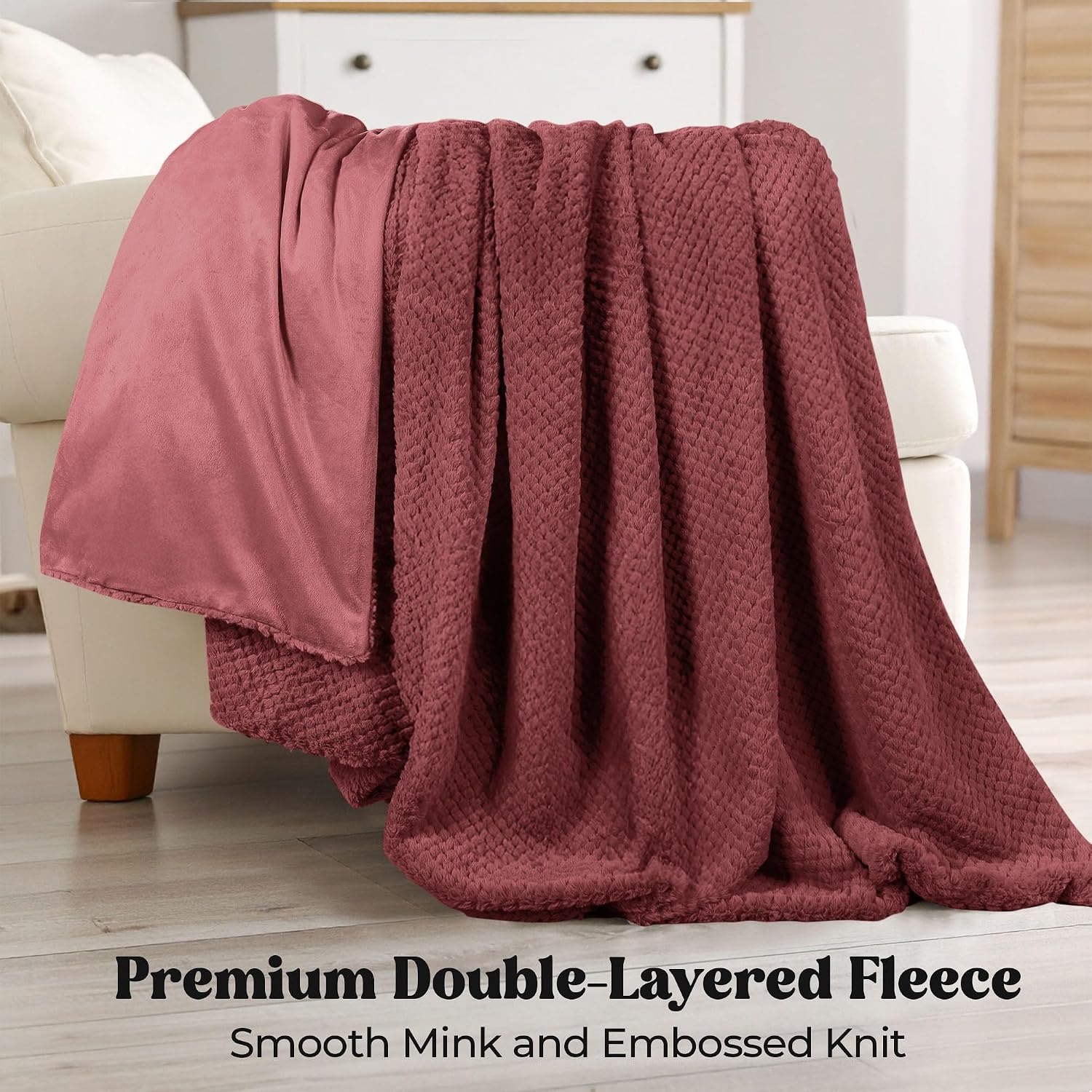 image:imageSuperior Victoria Heavyweight Reversible Fleece Blanket Soft UltraSoft Fluffy DoubleLayer Mink Blanket Throw for Couch Bed and Living Room Decor Cozy Warm amp Heavy Bed Cover Twin Size RustDusty Rose