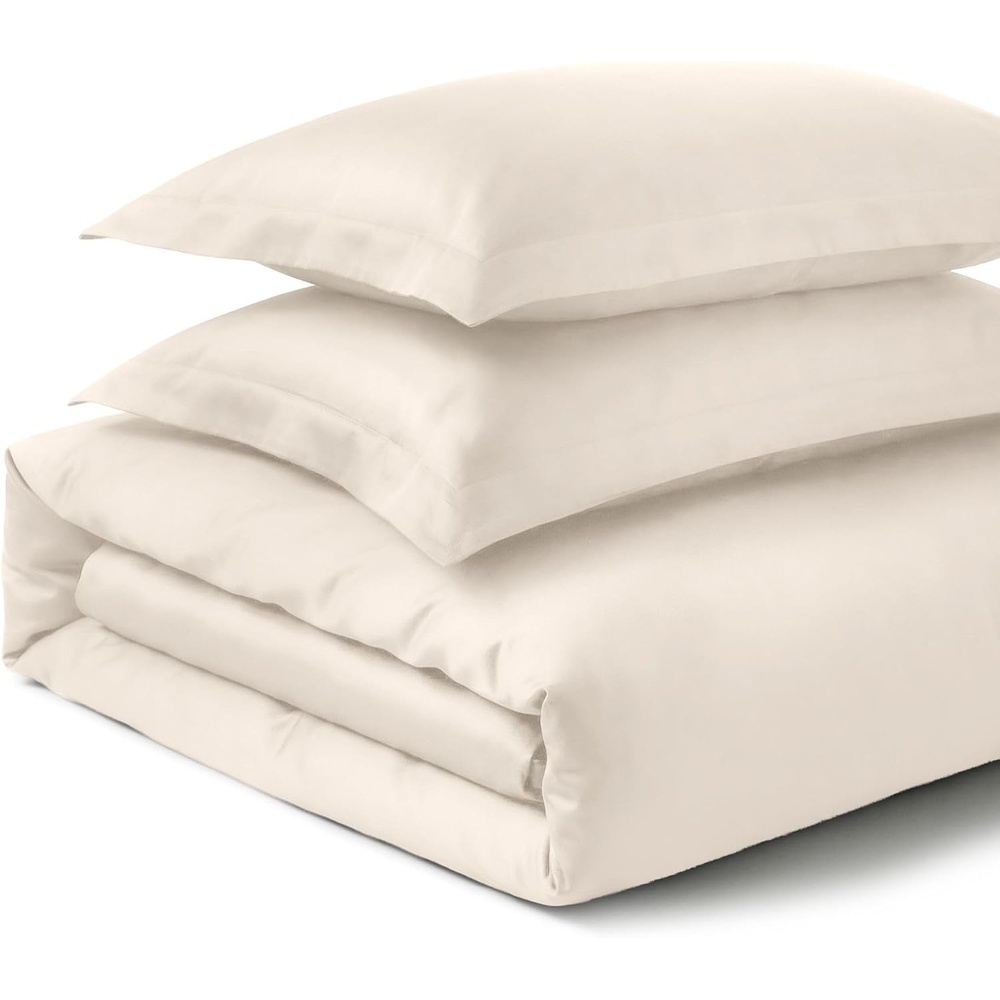 image:imageSUPERIOR 700 Thread Count Egyptian Cotton Duvet Cover Bed Set Luxury UltraSoft Modern Solid 3 Piece Bedding Set Included One Duvet Cover and Two Pillowshams White QueenIvory