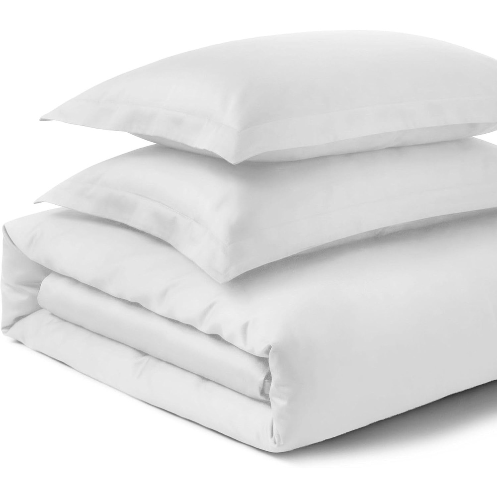 image:imageSUPERIOR 700 Thread Count Egyptian Cotton Duvet Cover Bed Set Luxury UltraSoft Modern Solid 3 Piece Bedding Set Included One Duvet Cover and Two Pillowshams White QueenWhite