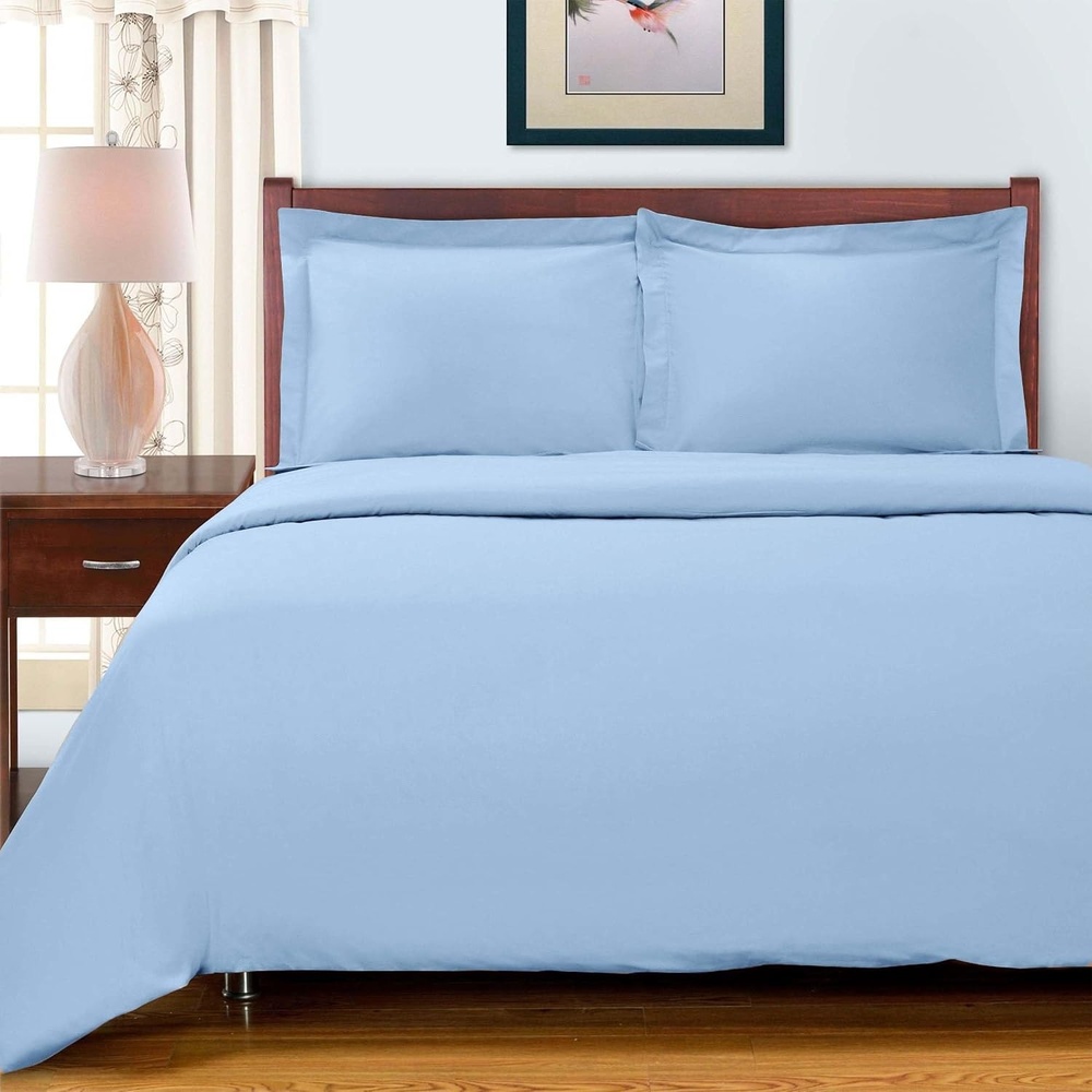 image:imageSUPERIOR 700 Thread Count Egyptian Cotton Duvet Cover Bed Set Luxury UltraSoft Modern Solid 3 Piece Bedding Set Included One Duvet Cover and Two Pillowshams White QueenLight Blue Z