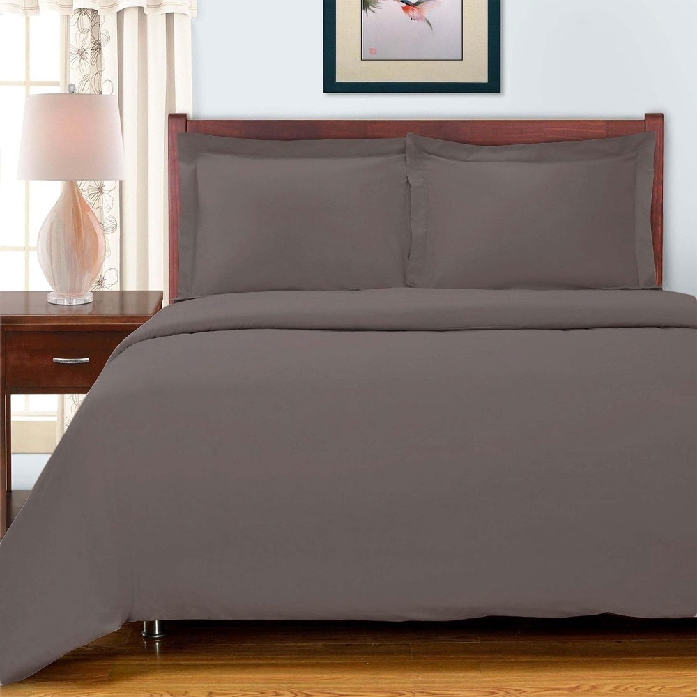 image:imageSUPERIOR 700 Thread Count Egyptian Cotton Duvet Cover Bed Set Luxury UltraSoft Modern Solid 3 Piece Bedding Set Included One Duvet Cover and Two Pillowshams White QueenGrey  Z