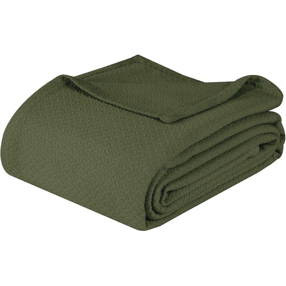 image:imageSUPERIOR Nobel Cotton Blanket for Picnic Beach Traveling or Camping Bedroom Essentials Cover for Bed Couch Lounging Textured Jacquard Classic Chevron Woven Blanket California King WhiteForest Green