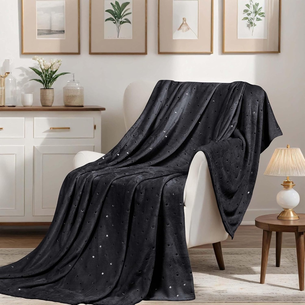 image:imageSuperior Fleece Blanket Plush Fluffy Soft Decorative Blankets for Bedroom Sofa Fuzzy Bedding Cute Woven Room Decor Beautiful Cover Comfort Essentials Polka Dot Throw Winter BlueBlack
