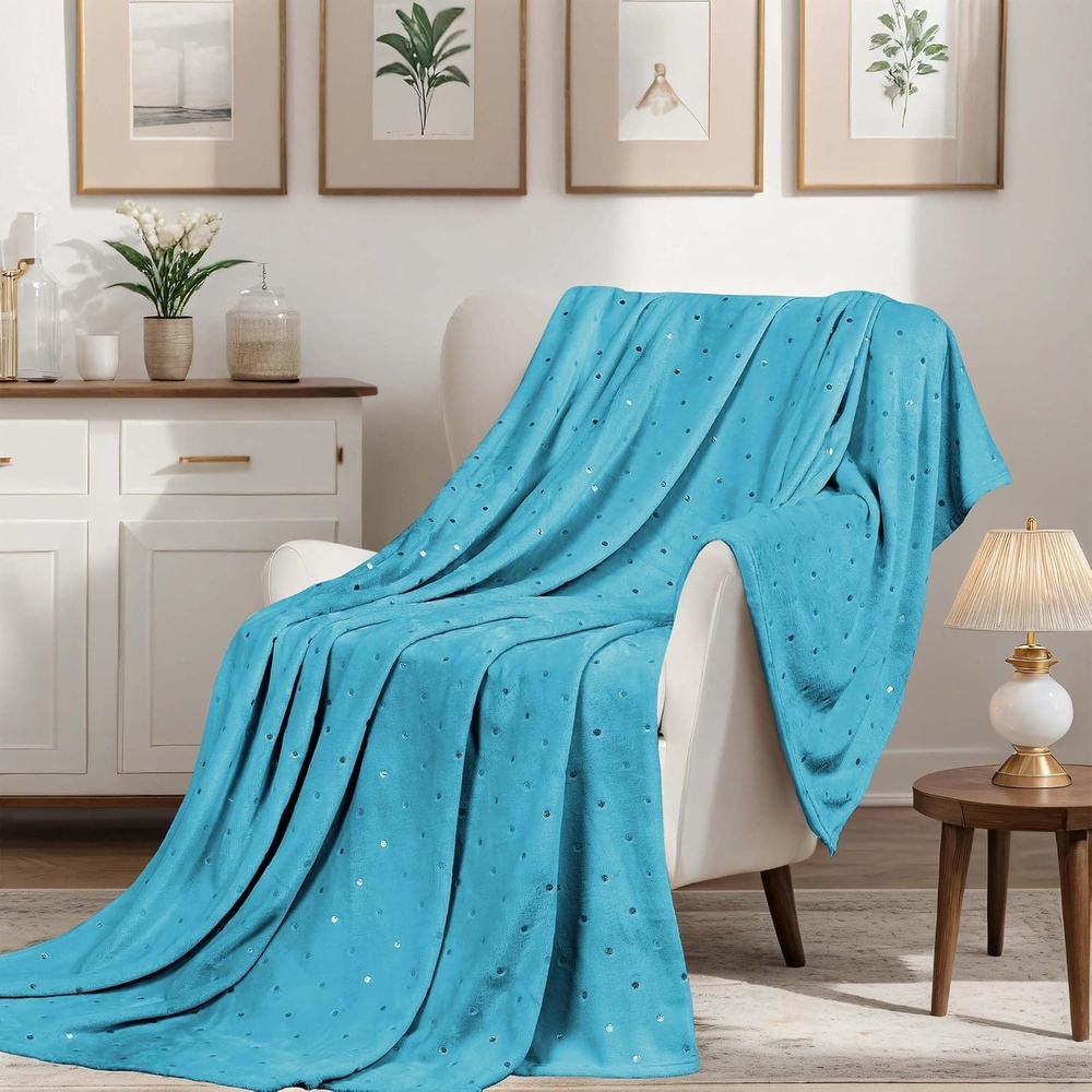 image:imageSuperior Fleece Blanket Plush Fluffy Soft Decorative Blankets for Bedroom Sofa Fuzzy Bedding Cute Woven Room Decor Beautiful Cover Comfort Essentials Polka Dot Throw Winter BlueWinter Blue