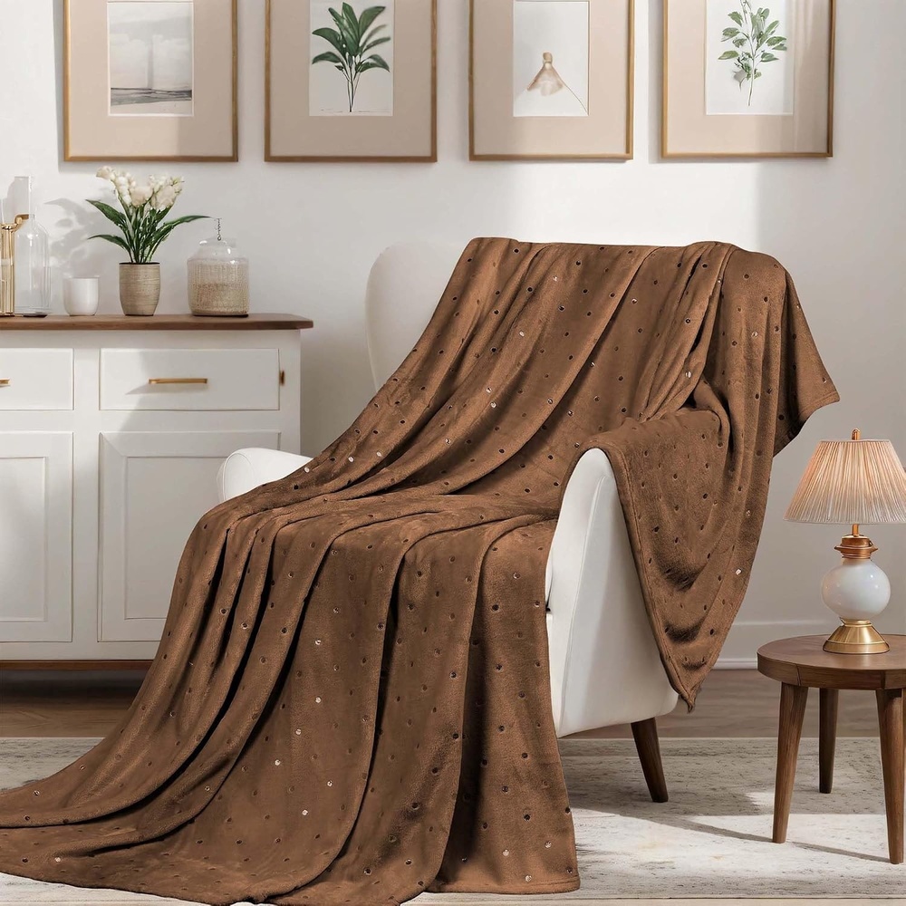 image:imageSuperior Fleece Blanket Plush Fluffy Soft Decorative Blankets for Bedroom Sofa Fuzzy Bedding Cute Woven Room Decor Beautiful Cover Comfort Essentials Polka Dot Throw Winter BlueSepia
