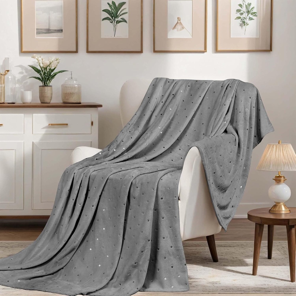 image:imageSuperior Fleece Blanket Plush Fluffy Soft Decorative Blankets for Bedroom Sofa Fuzzy Bedding Cute Woven Room Decor Beautiful Cover Comfort Essentials Polka Dot Throw Winter BlueGrey