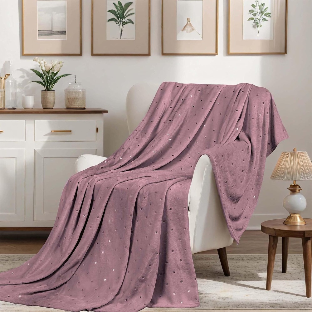 image:imageSuperior Fleece Blanket Plush Fluffy Soft Decorative Blankets for Bedroom Sofa Fuzzy Bedding Cute Woven Room Decor Beautiful Cover Comfort Essentials Polka Dot Throw Winter BlueMauve