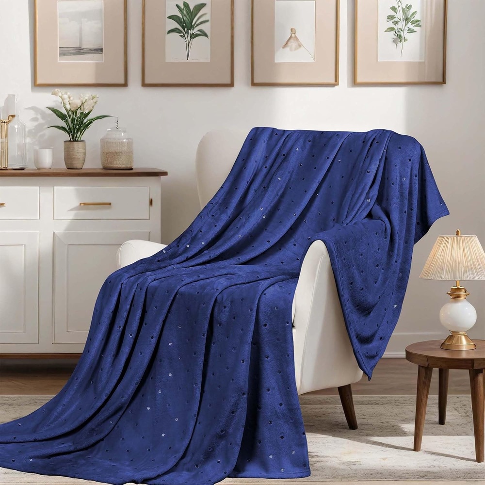 image:imageSuperior Fleece Blanket Plush Fluffy Soft Decorative Blankets for Bedroom Sofa Fuzzy Bedding Cute Woven Room Decor Beautiful Cover Comfort Essentials Polka Dot Throw Winter BlueNavy Blue