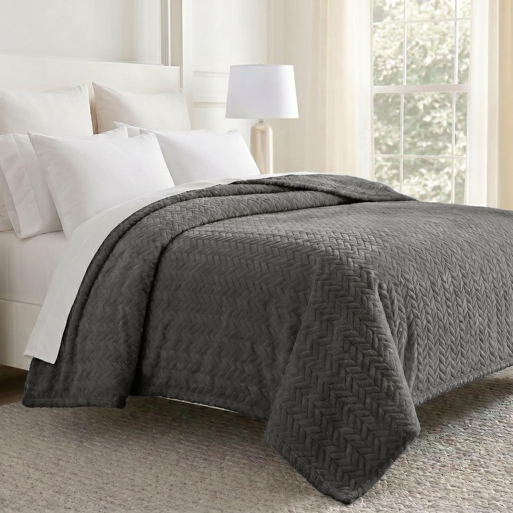 image:imageSuperior Hope Herringbone Fluffy Fleece Blanket Soft Plush Embossed Chevron Throw for Couch Bed and Living Room Decor Bedroom Essentials Cozy Lightweight All Season Cover King Size CharcoalCharcoal