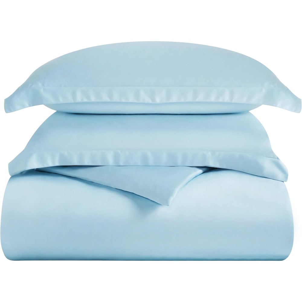 image:imageSuperior Modal from Beechwood 400 Thread Count Duvet Cover Set Silky Soft Cool Bedding Essentials Sateen Weave Set Includes 1 Duvet Cover with Button Closure 1 Pillow Sham TwinTwin XL WhiteLight Blue