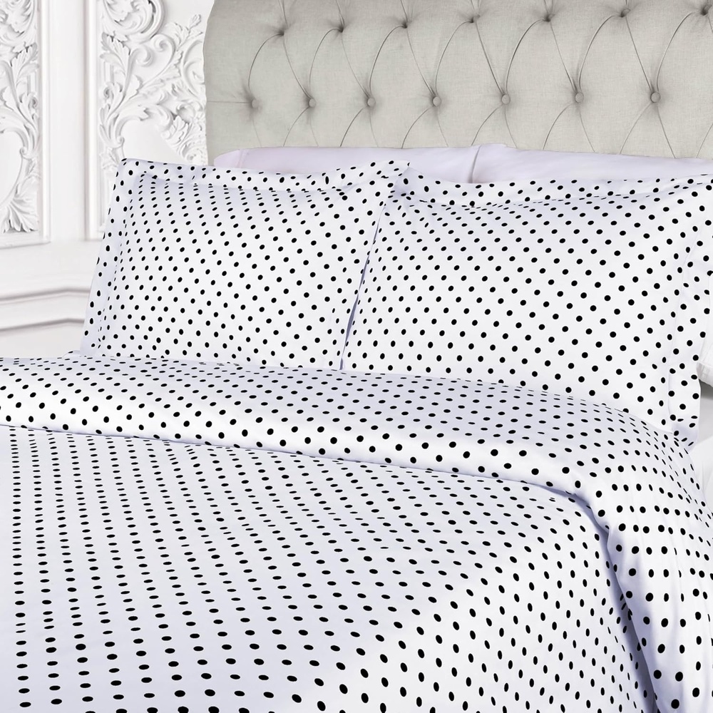 image:imageSuperior Polka Dot Cotton Blend 600 Thread Count Duvet Cover Set Oversized Comforter Cover Retro Bedding Essentials Button Closure Includes 1 Duvet Cover 2 Pillow Shams FullQueen LilacWhite Z
