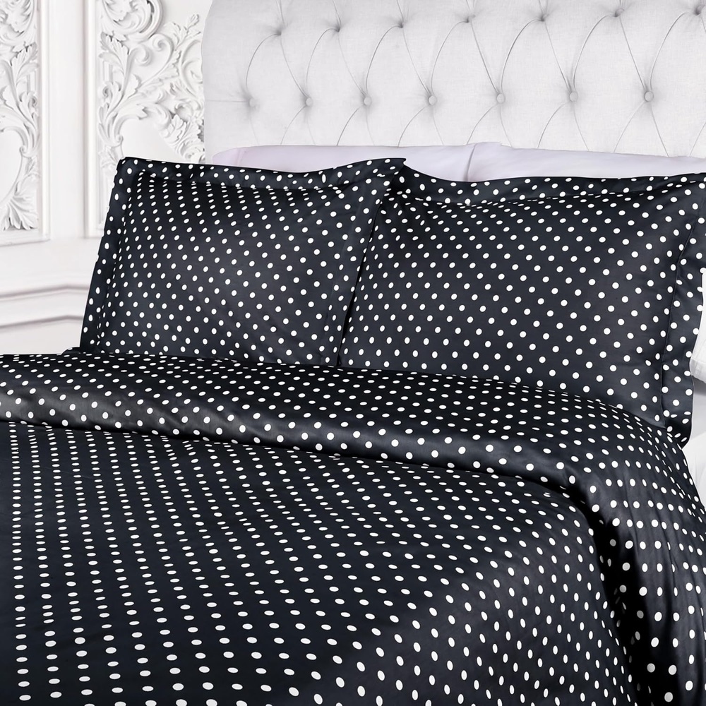 image:imageSuperior Polka Dot Cotton Blend 600 Thread Count Duvet Cover Set Oversized Comforter Cover Retro Bedding Essentials Button Closure Includes 1 Duvet Cover 2 Pillow Shams FullQueen LilacBlack Z