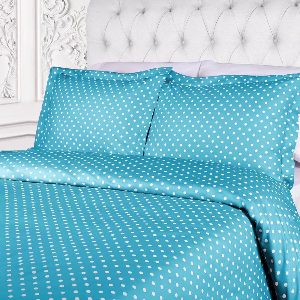 image:imageSuperior Polka Dot Cotton Blend 600 Thread Count Duvet Cover Set Oversized Comforter Cover Retro Bedding Essentials Button Closure Includes 1 Duvet Cover 2 Pillow Shams FullQueen LilacAqua Z