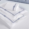 Superior Embroidered Cotton Duvet Cover Set, Soft Bedding Covers, Bedroom, 1 Duvet Cover with Button Closure, 2 Pillow Shams, Elegant Design, Moonlawn Collection, King/California King, White/Silver(White-navy Blue)