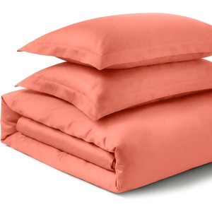 SUPERIOR 700 Thread Count Egyptian Cotton Duvet Cover Bed Set, Luxury Ultra-Soft Modern Solid 3 Piece Bedding Set, Included: One Duvet Cover and Two Pillowshams, White, Queen(Coral)