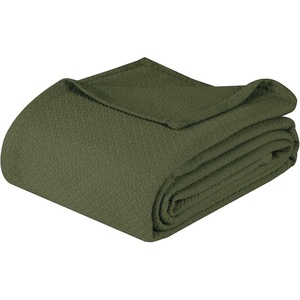 SUPERIOR Nobel Cotton Blanket, for Picnic, Beach, Traveling or Camping, Bedroom Essentials, Cover for Bed, Couch, Lounging, Textured Jacquard, Classic Chevron Woven Blanket, California King, White(Forest Green)
