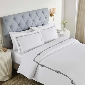 Superior Embroidered Cotton Duvet Cover Set, Soft Bedding Covers, Bedroom, 1 Duvet Cover with Button Closure, 2 Pillow Shams, Elegant Design, Moonlawn Collection, King/California King, White/Silver(White-black)