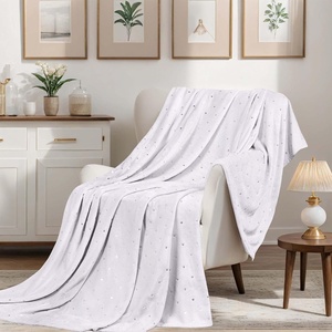Superior Fleece Blanket, Plush, Fluffy, Soft, Decorative Blankets for Bedroom, Sofa, Fuzzy Bedding, Cute Woven Room Decor, Beautiful Cover, Comfort Essentials, Polka Dot, Throw, Winter Blue(White)