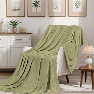 Superior Fleece Blanket, Plush, Fluffy, Soft, Decorative Blankets for Bedroom, Sofa, Fuzzy Bedding, Cute Woven Room Decor, Beautiful Cover, Comfort Essentials, Polka Dot, Throw, Winter Blue(Sage)