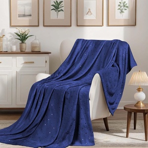 Superior Fleece Blanket, Plush, Fluffy, Soft, Decorative Blankets for Bedroom, Sofa, Fuzzy Bedding, Cute Woven Room Decor, Beautiful Cover, Comfort Essentials, Polka Dot, Throw, Winter Blue(Navy Blue)