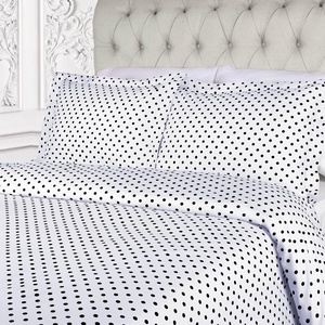 Superior Polka Dot Cotton Blend 600 Thread Count Duvet Cover Set, Oversized Comforter Cover, Retro Bedding Essentials, Button Closure, Includes 1 Duvet Cover, 2 Pillow Shams, Full/Queen, Lilac(White – Z)