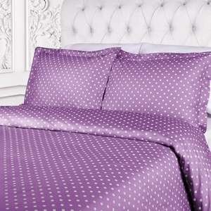 Superior Polka Dot Cotton Blend 600 Thread Count Duvet Cover Set, Oversized Comforter Cover, Retro Bedding Essentials, Button Closure, Includes 1 Duvet Cover, 2 Pillow Shams, Full/Queen, Lilac(Lilac – Z)