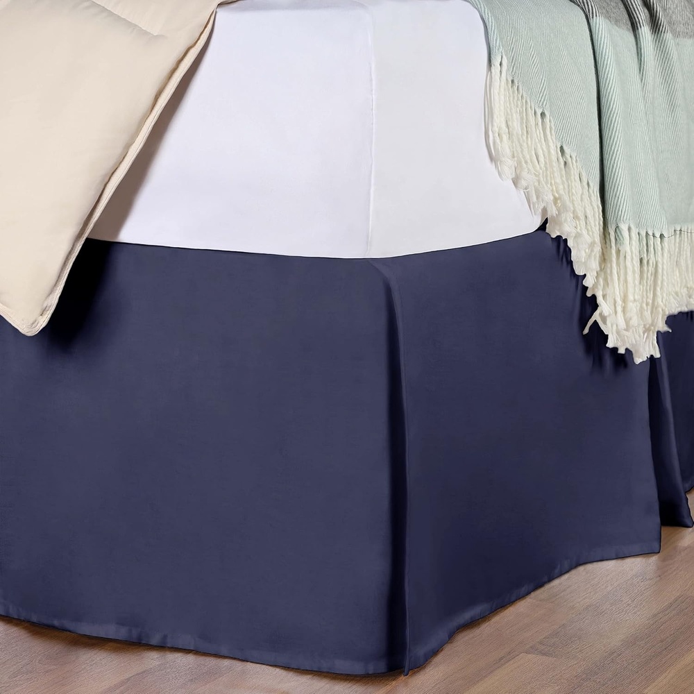 image:imageSuperior Premium Combed Cotton Bed Skirt with 15 Drop Classic Pleated Sides and Split Corners to Accommodate Bed Posts Mocha  KingNavy Blue