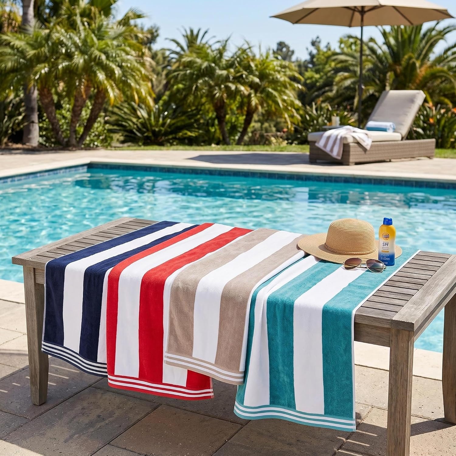 image:imageSuperior Cabana Stripe Oversized Cotton Beach Towels 4 Pc MultiColorMulticolor