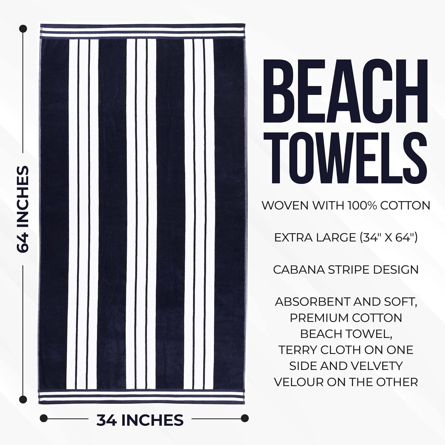 image:imageSuperior Striped Cotton Reversible Beach Towel Set 6 PC Multi ColorBlue