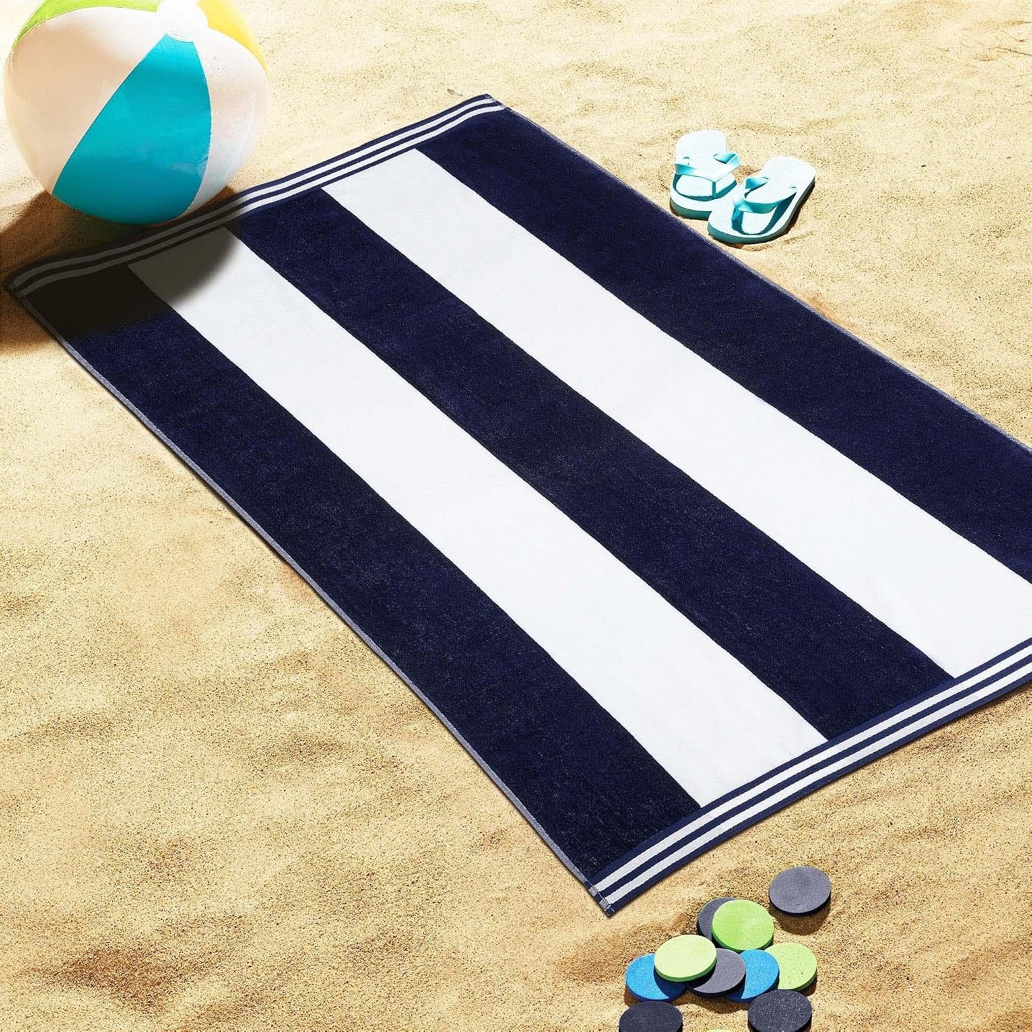 image:imageSuperior Striped Cotton Reversible Beach Towel Set 6 PC Multi ColorBlue