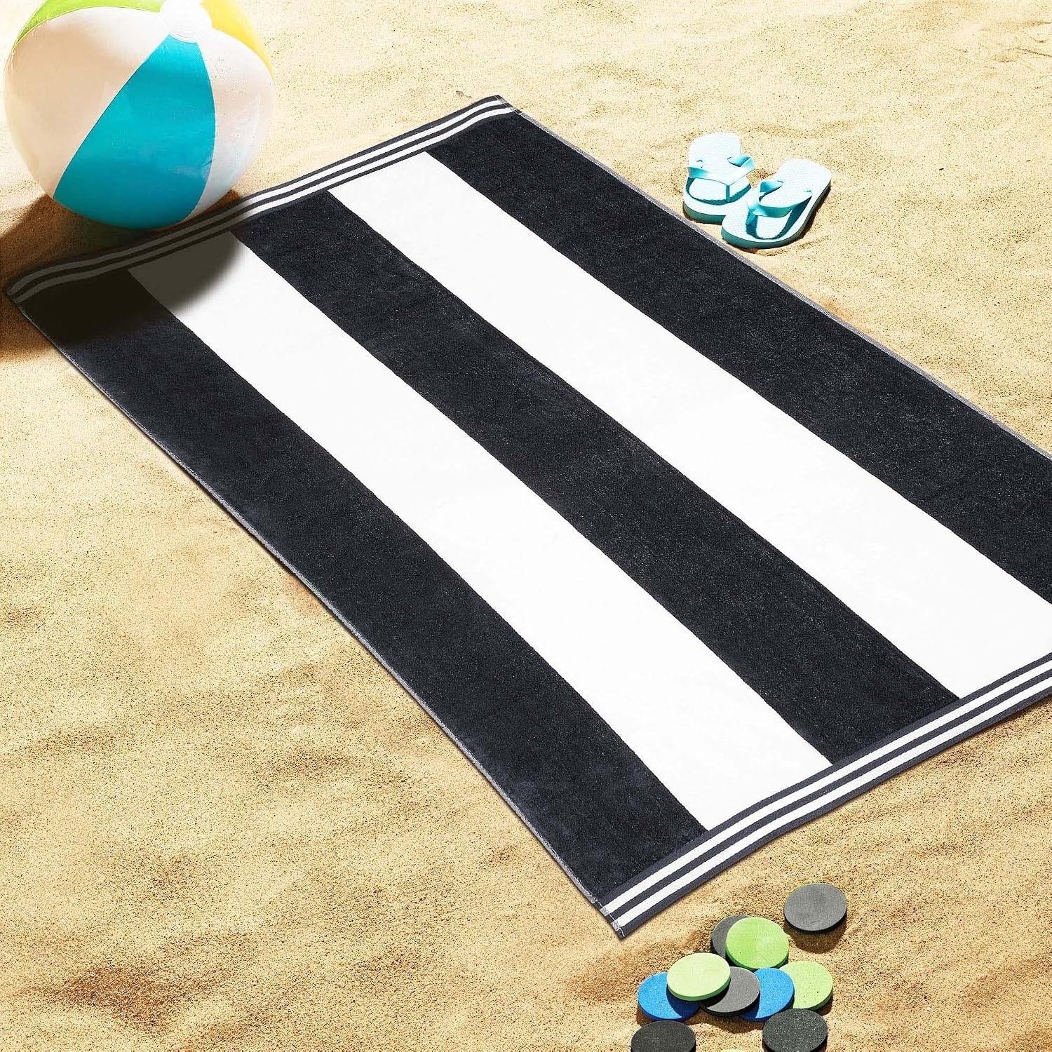 image:imageSuperior Striped Cotton Reversible Beach Towel Set 6 PC Multi ColorCharcoal