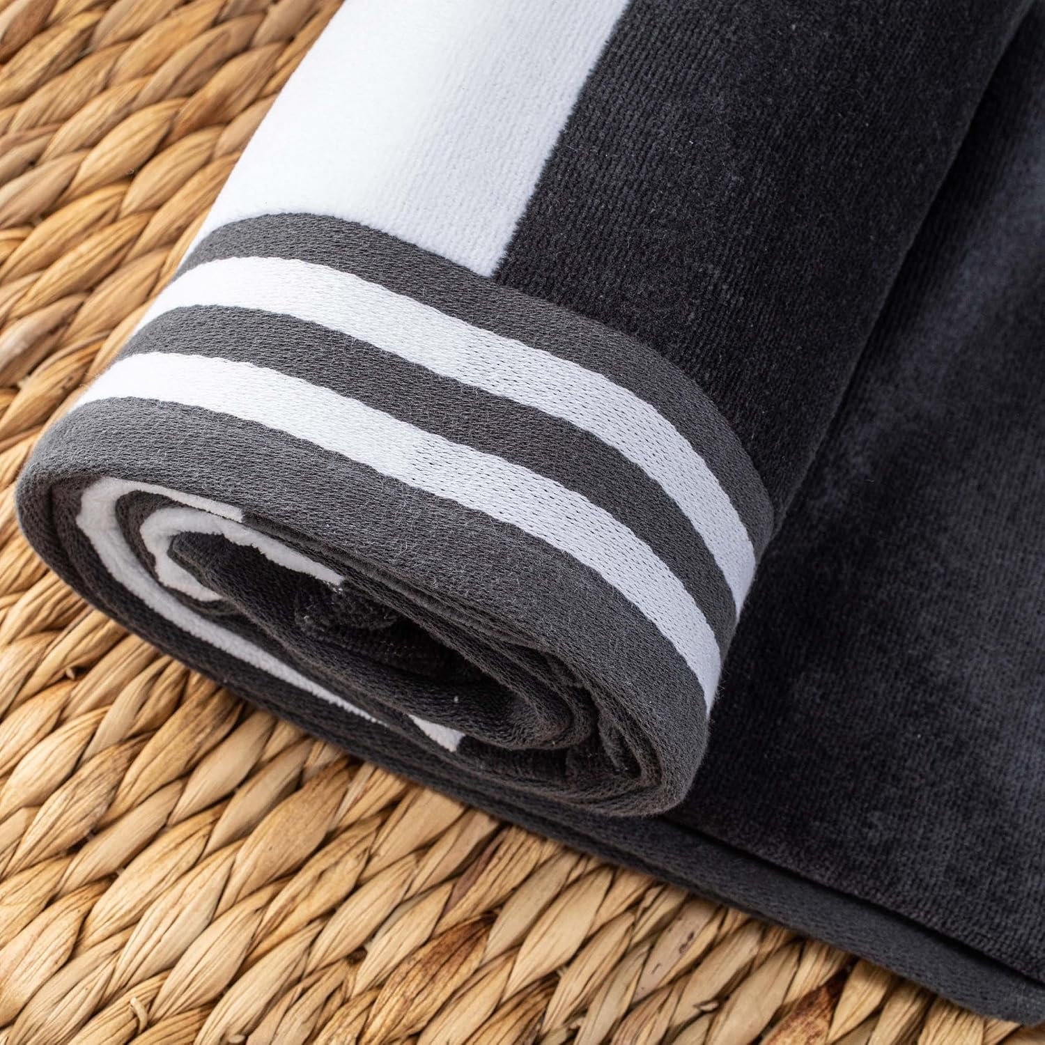 image:imageSuperior Striped Cotton Reversible Beach Towel Set 6 PC Multi ColorCharcoal
