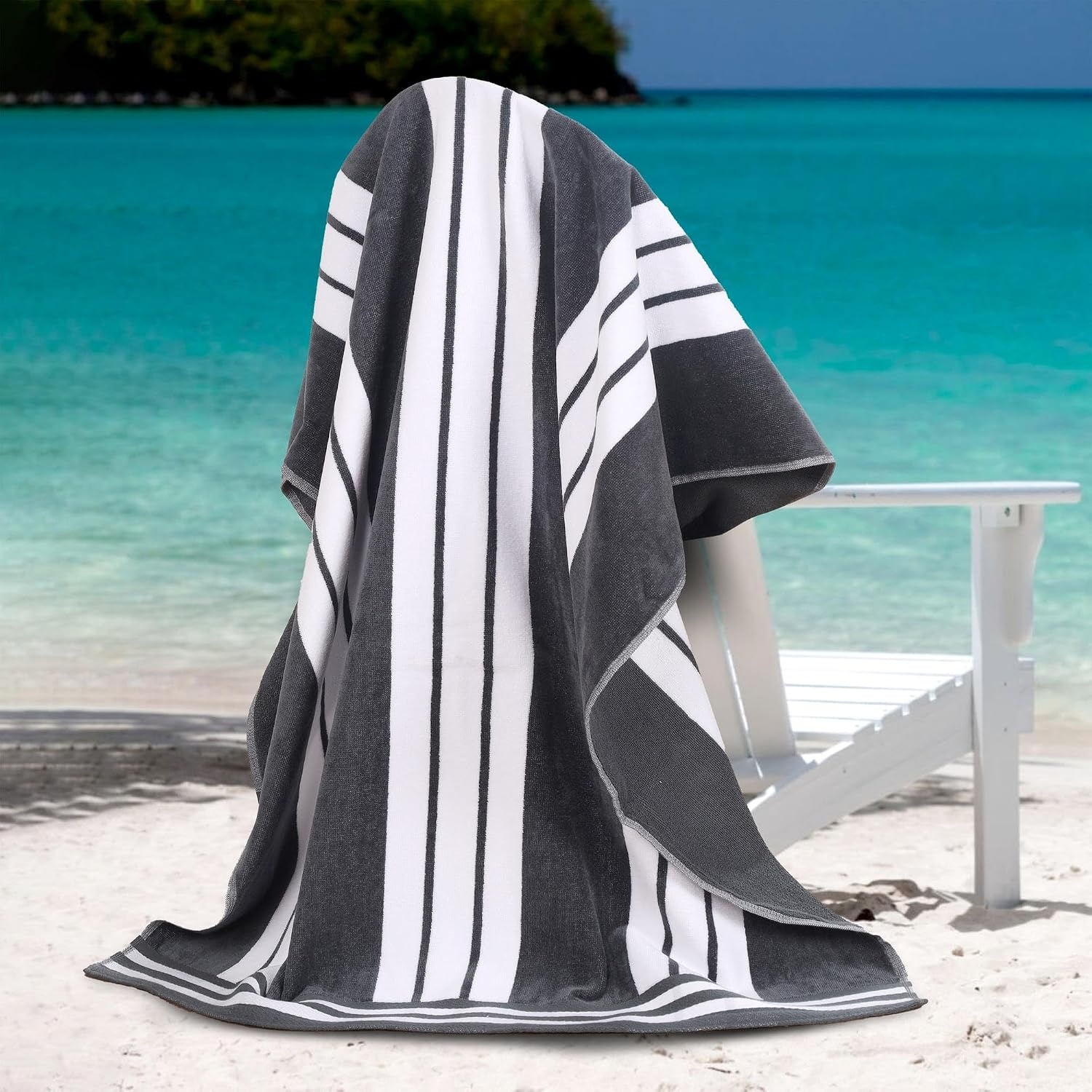 image:imageSuperior Striped Cotton Reversible Beach Towel Set 6 PC Multi ColorCharcoal