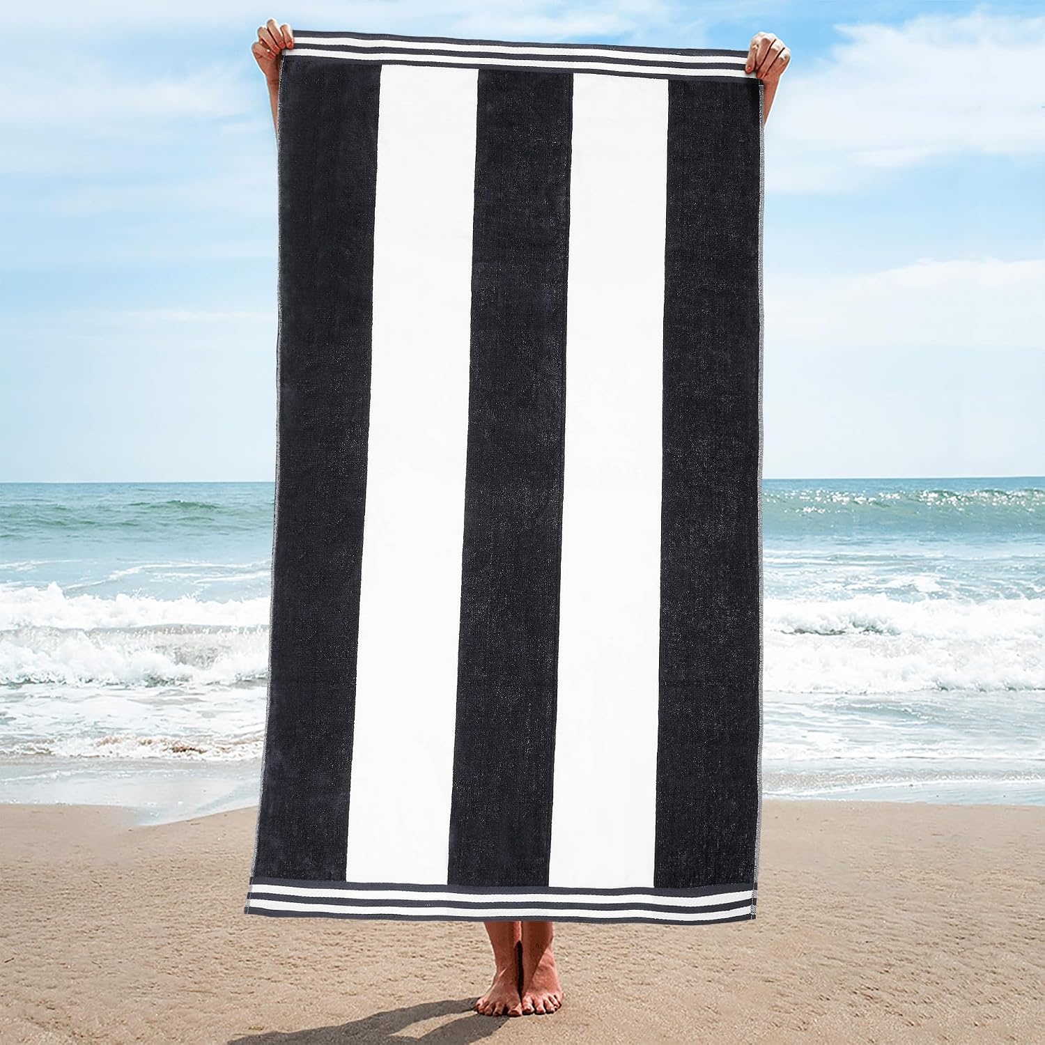 image:imageSuperior Striped Cotton Reversible Beach Towel Set 6 PC Multi ColorCharcoal