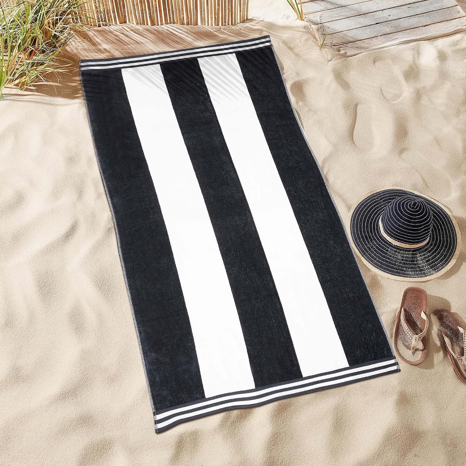 image:imageSuperior Striped Cotton Reversible Beach Towel Set 6 PC Multi ColorCharcoal