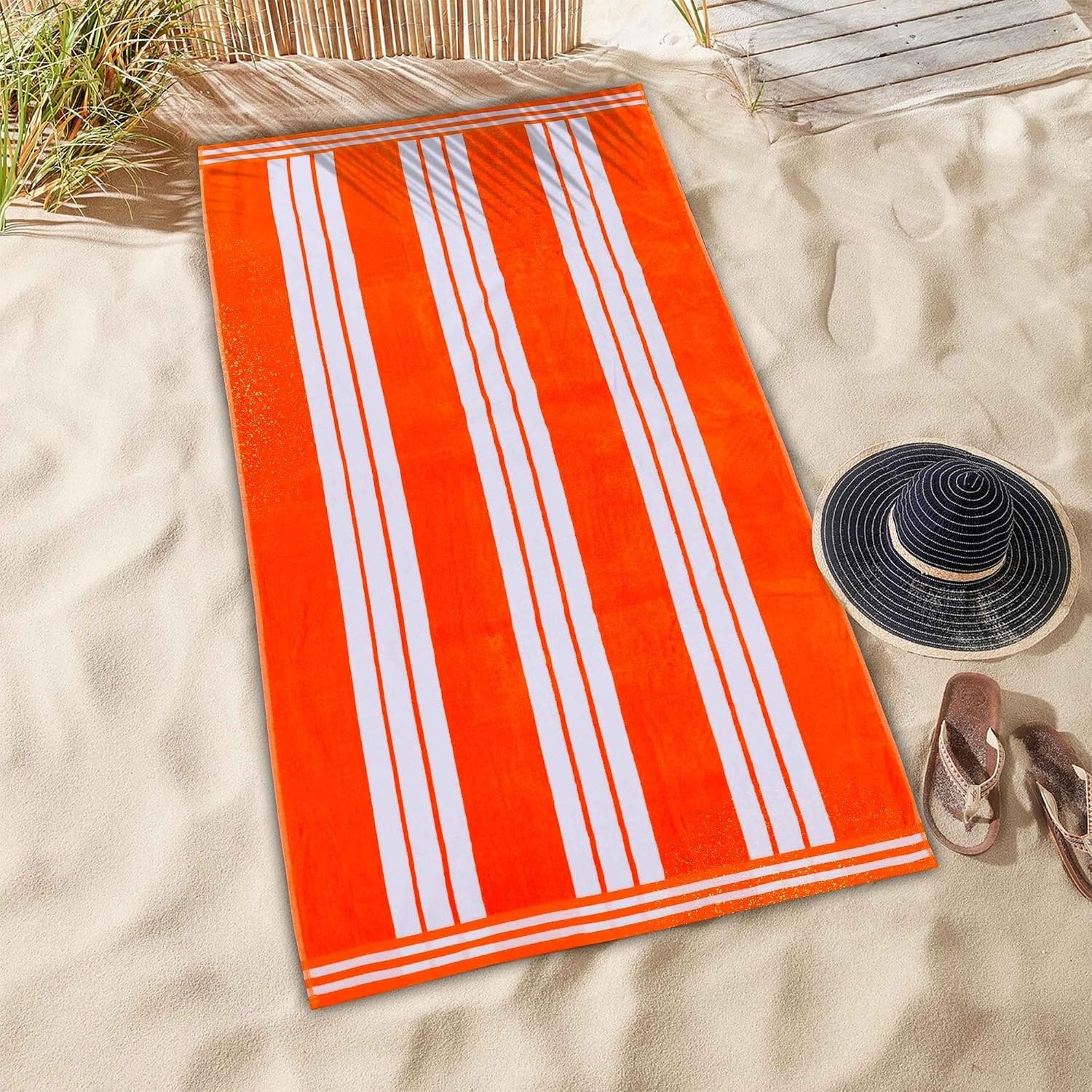 image:imageSuperior Striped Cotton Reversible Beach Towel Set 6 PC Multi ColorCoral