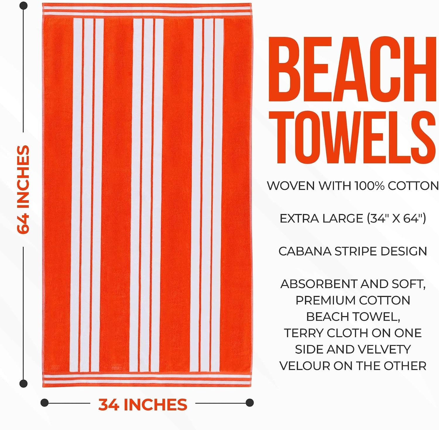 image:imageSuperior Striped Cotton Reversible Beach Towel Set 6 PC Multi ColorCoral