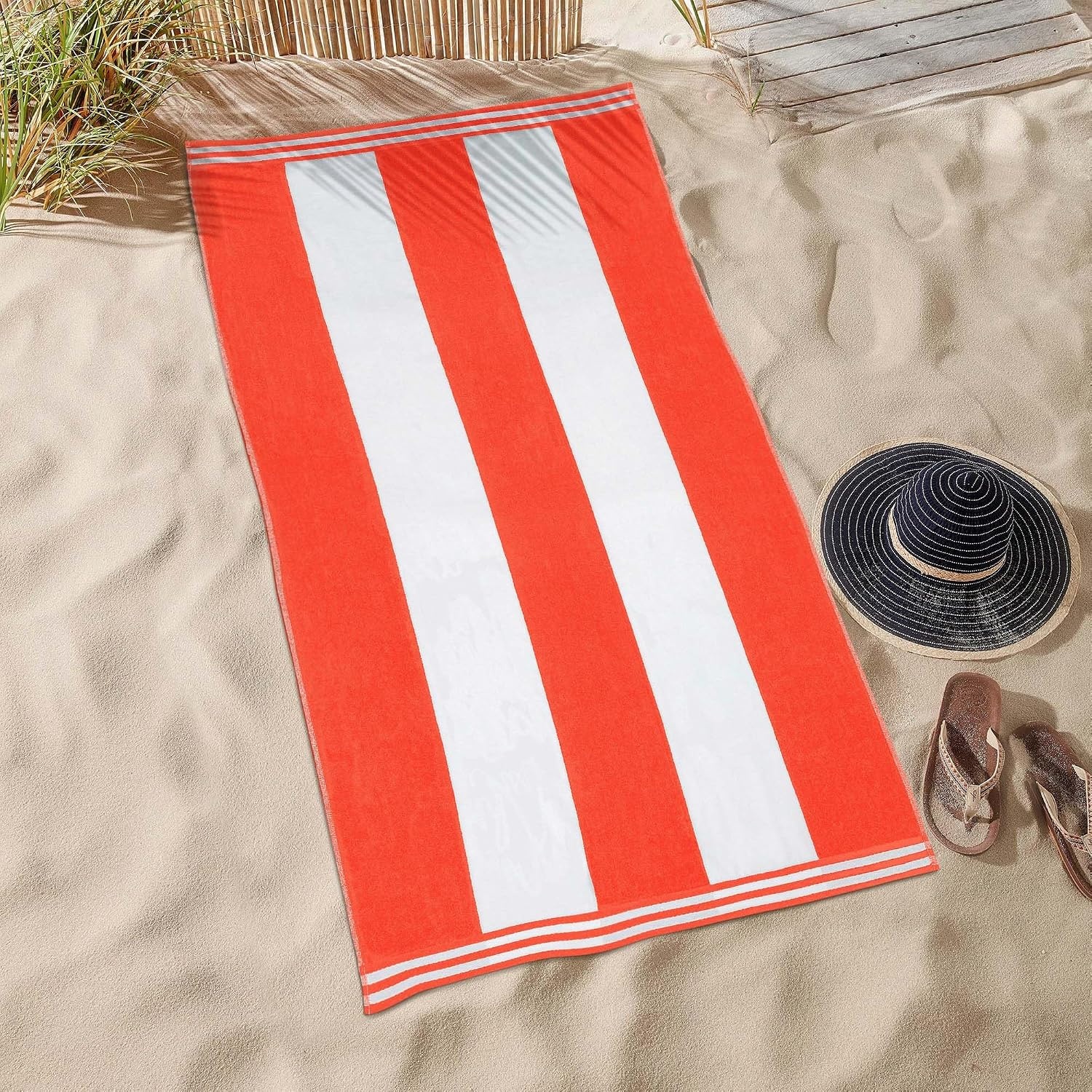 image:imageSuperior Striped Cotton Reversible Beach Towel Set 6 PC Multi ColorCoral