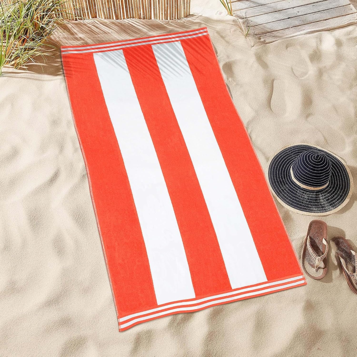 image:imageSuperior Striped Cotton Reversible Beach Towel Set 6 PC Multi ColorCoral