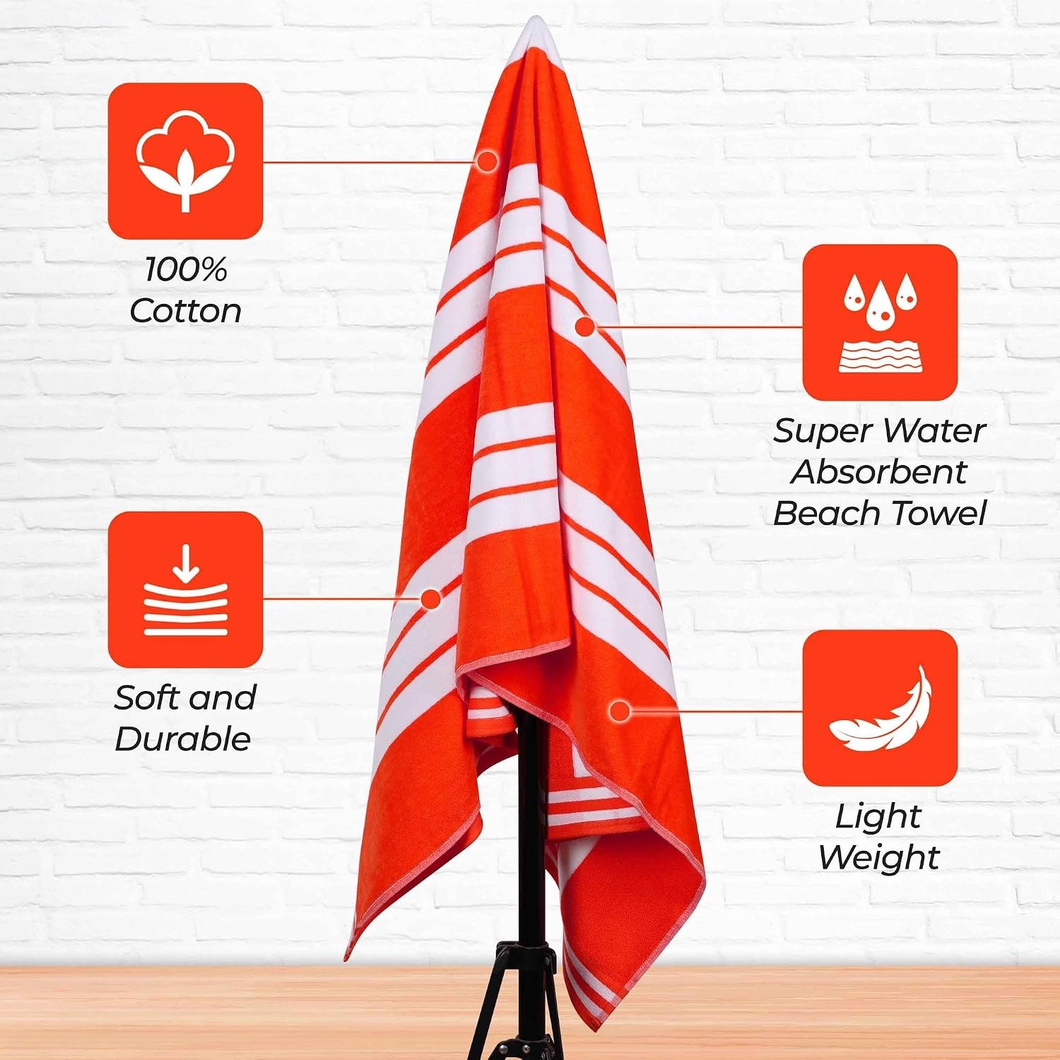 image:imageSuperior Striped Cotton Reversible Beach Towel Set 6 PC Multi ColorCoral