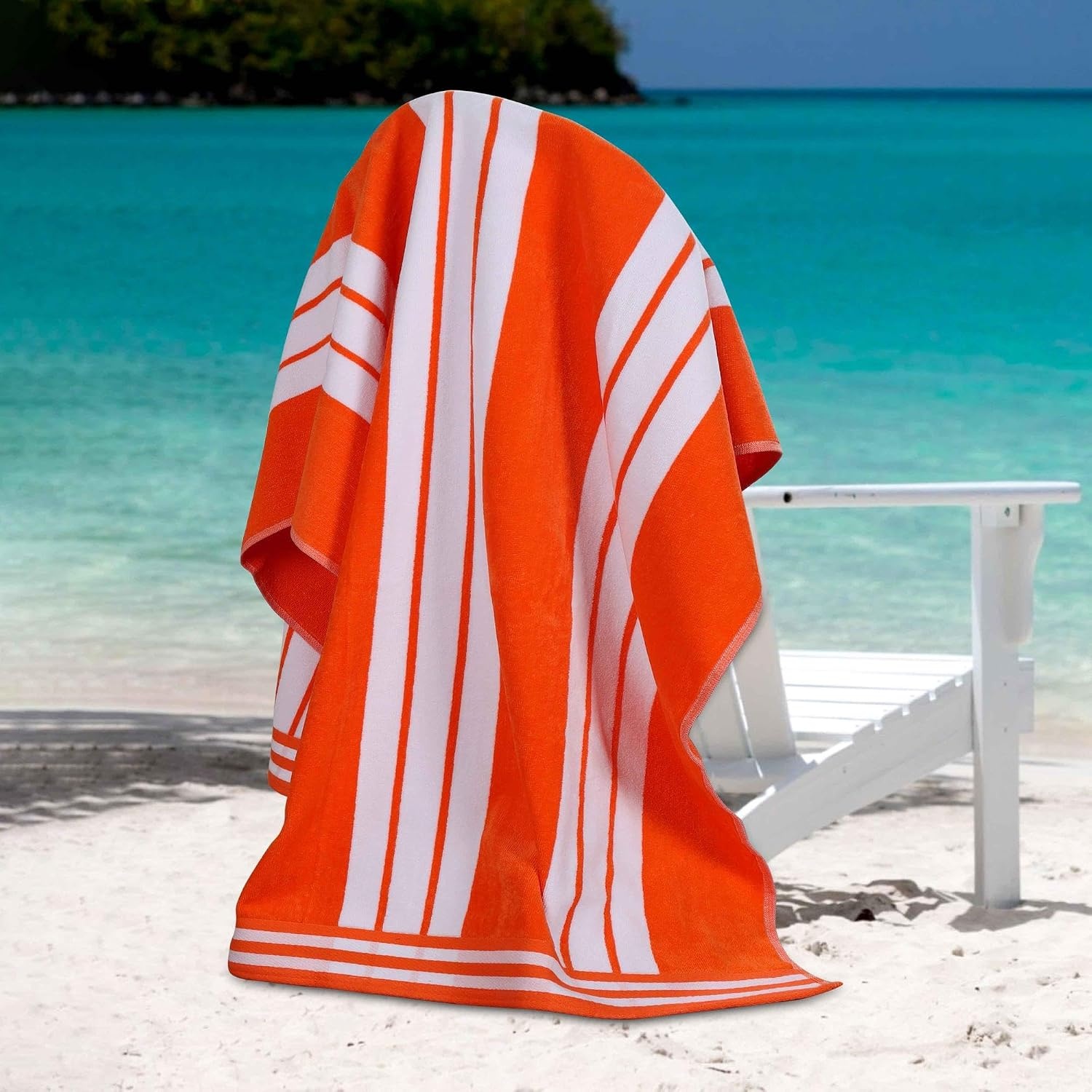 image:imageSuperior Striped Cotton Reversible Beach Towel Set 6 PC Multi ColorCoral