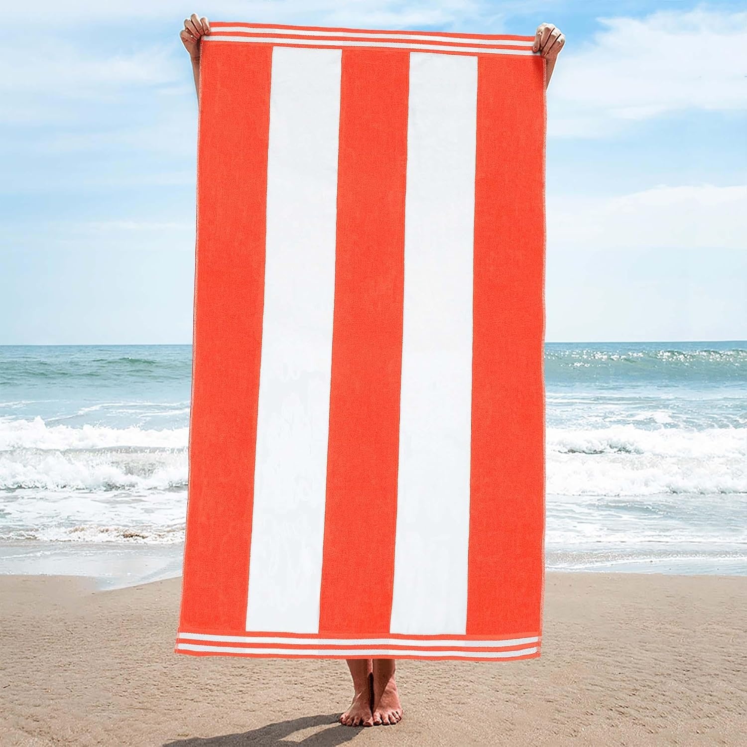 image:imageSuperior Striped Cotton Reversible Beach Towel Set 6 PC Multi ColorCoral