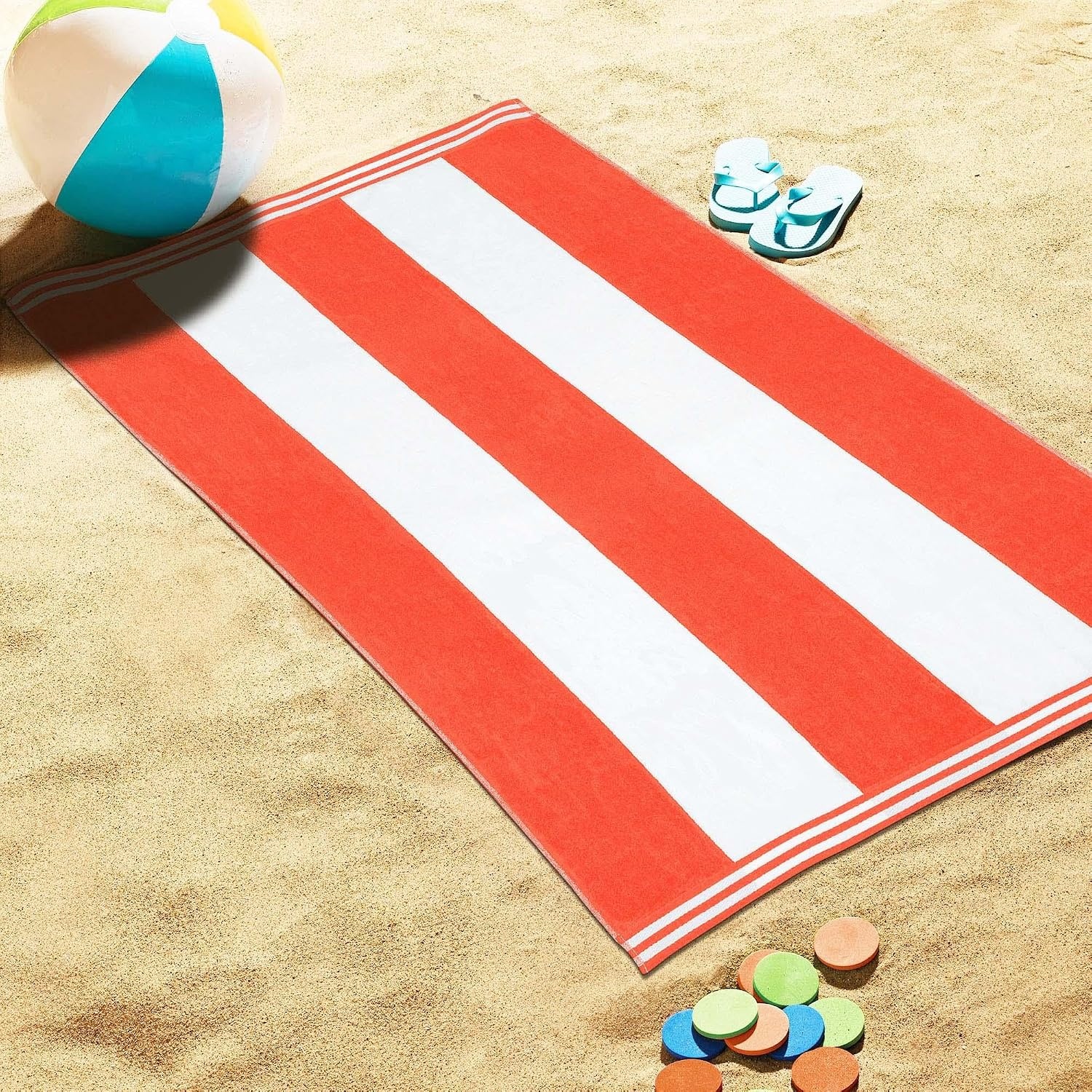 image:imageSuperior Striped Cotton Reversible Beach Towel Set 6 PC Multi ColorCoral