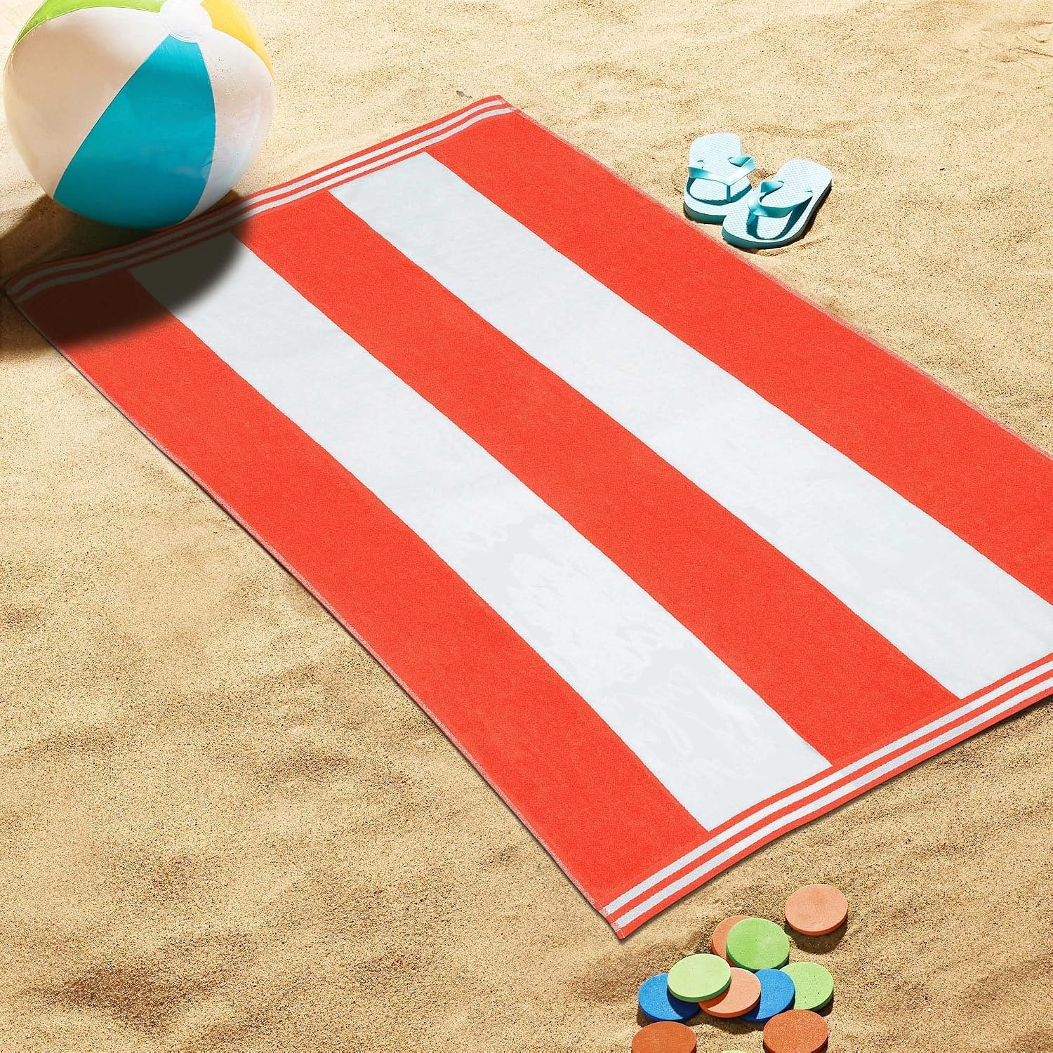 image:imageSuperior Striped Cotton Reversible Beach Towel Set 6 PC Multi ColorCoral