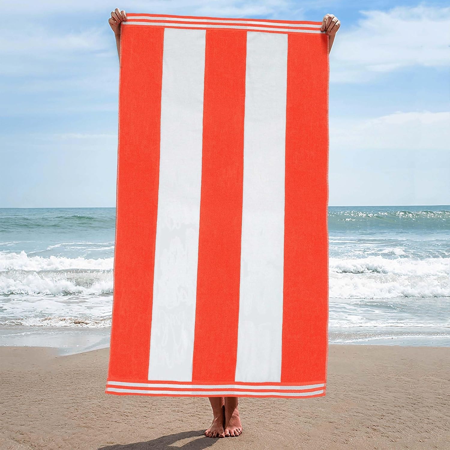 image:imageSuperior Striped Cotton Reversible Beach Towel Set 6 PC Multi ColorCoral