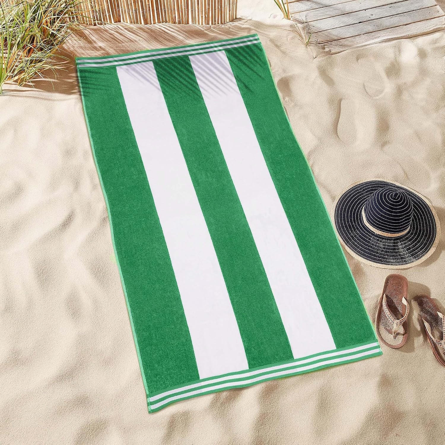 image:imageSuperior Striped Cotton Reversible Beach Towel Set 6 PC Multi ColorDark Green