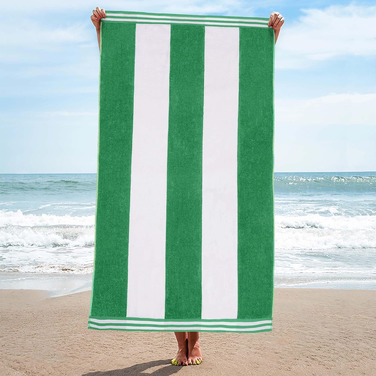 image:imageSuperior Striped Cotton Reversible Beach Towel Set 6 PC Multi ColorDark Green