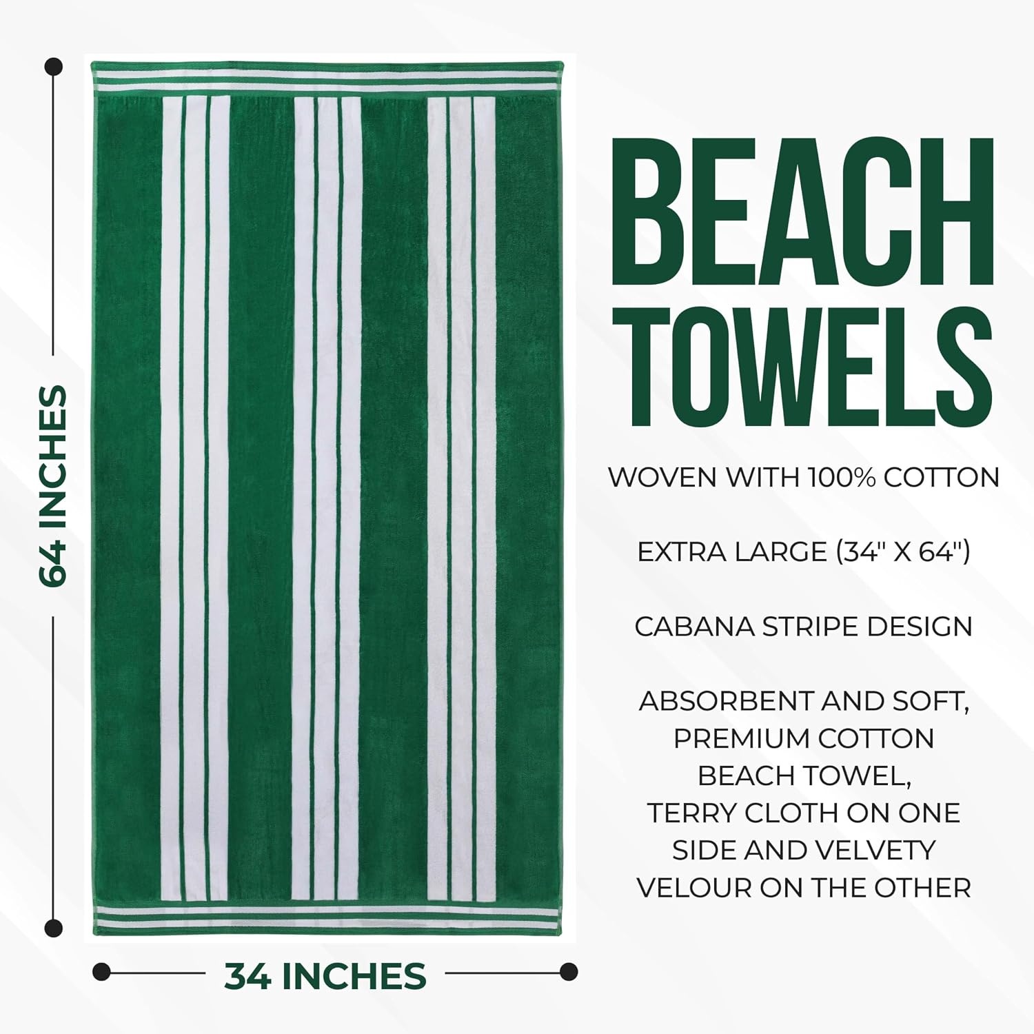 image:imageSuperior Striped Cotton Reversible Beach Towel Set 6 PC Multi ColorDark Green